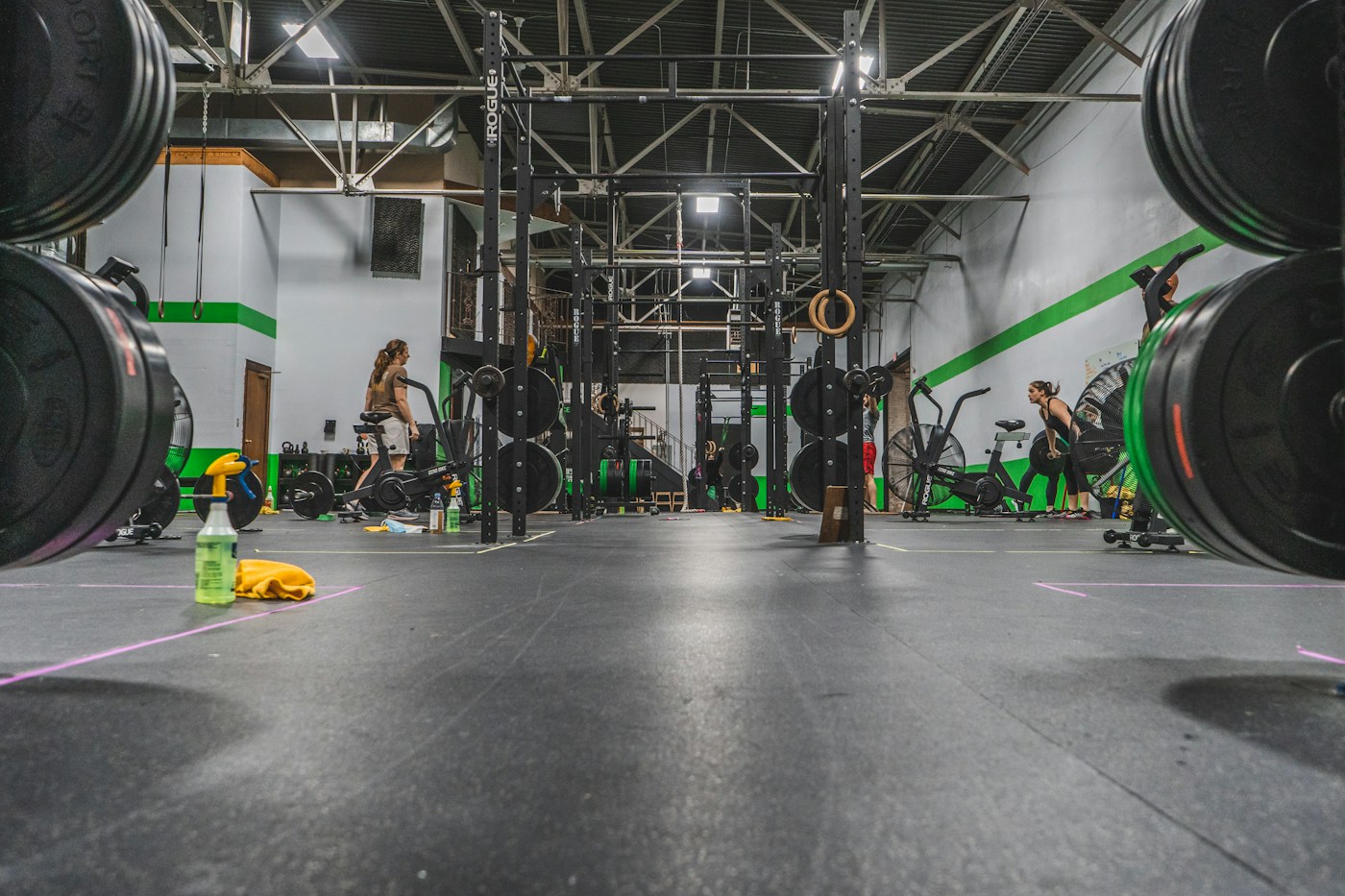 Athletes exercising together in a gym